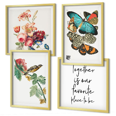 Wanddeko-set Blumen, Schmetterlinge, Vögel, Pastellfarben
