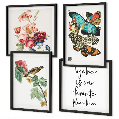 Wanddeko-set Blumen, Schmetterlinge, Vögel, Pastellfarben