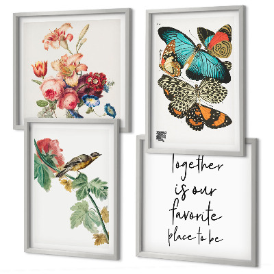 Wanddeko-set Blumen, Schmetterlinge, Vögel, Pastellfarben
