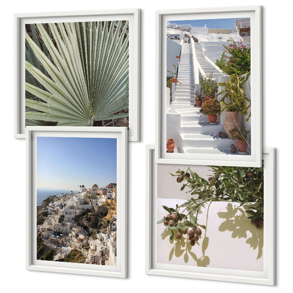 Wanddeko-set Weiße Treppe mit Blick auf Santorini