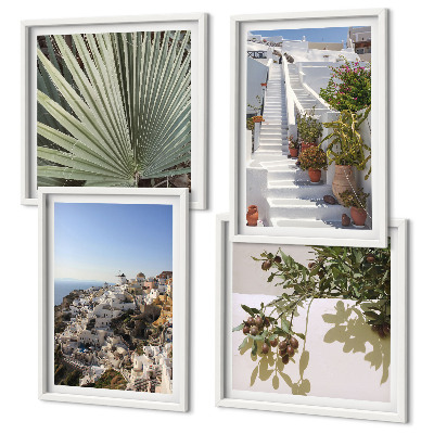 Wanddeko-set Weiße Treppe mit Blick auf Santorini