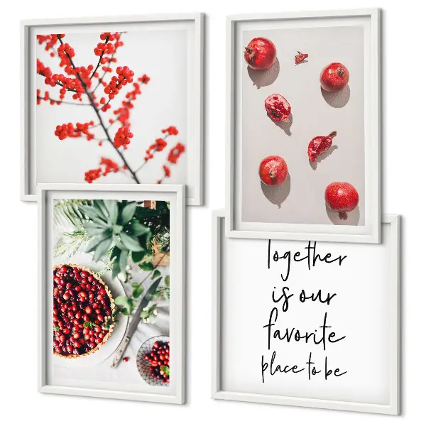 Minimalismus der roten Früchte von Pflanzen als gerahmtes Polyptychon