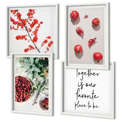 Minimalismus der roten Früchte von Pflanzen als gerahmtes Polyptychon
