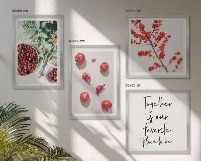 Minimalismus der roten Früchte von Pflanzen als gerahmtes Polyptychon
