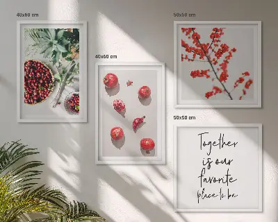 Minimalismus der roten Früchte von Pflanzen als gerahmtes Polyptychon