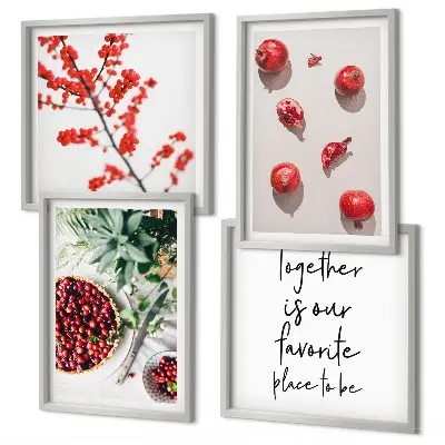 Minimalismus der roten Früchte von Pflanzen als gerahmtes Polyptychon