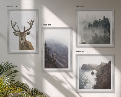 Wanddeko-set Berglandschaft Nebel Hirsch