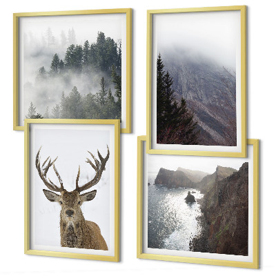 Wanddeko-set Berglandschaft Nebel Hirsch