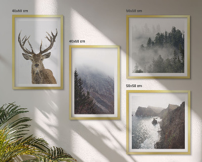 Wanddeko-set Berglandschaft Nebel Hirsch