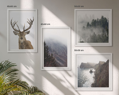 Wanddeko-set Berglandschaft Nebel Hirsch