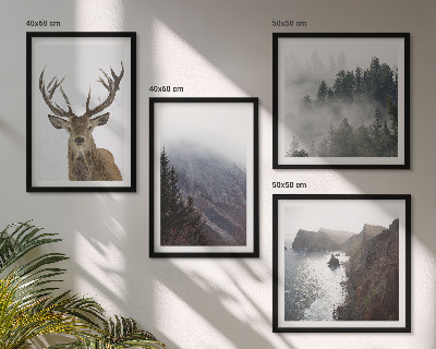 Wanddeko-set Berglandschaft Nebel Hirsch