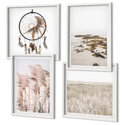Wandbild als Polyptychon mit Rahmen Motiv Wiesen und Strand im Boho-Stil