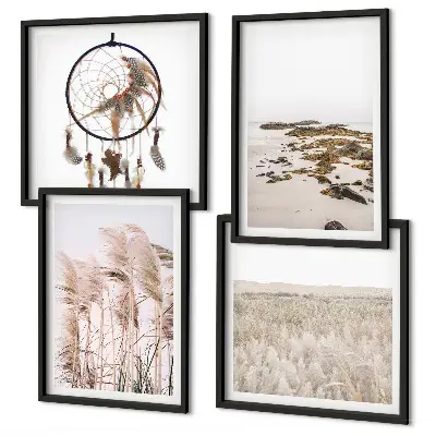 Wandbild als Polyptychon mit Rahmen Motiv Wiesen und Strand im Boho-Stil
