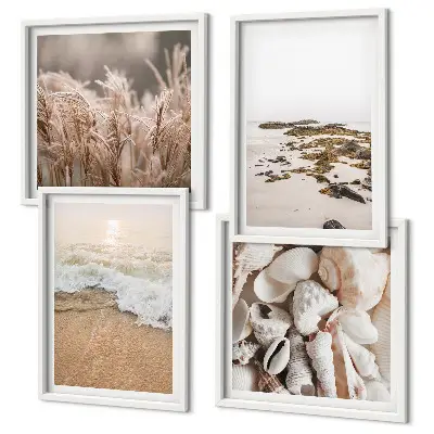 Wanddeko-Set mit Strandgras, Wellen und Steinen im Boho-Stil