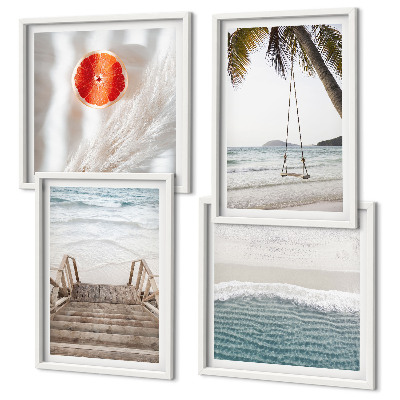 Polyptychon mit rahmen Strandatmosphäre dank hölzerner Treppen.