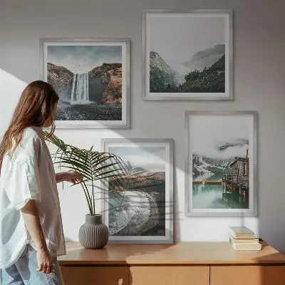 Wanddeko-Set mit Motiv Bergstrände, Wolken und Wasser
