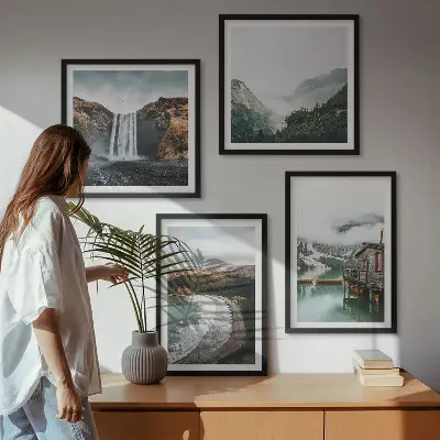 Wanddeko-Set mit Motiv Bergstrände, Wolken und Wasser