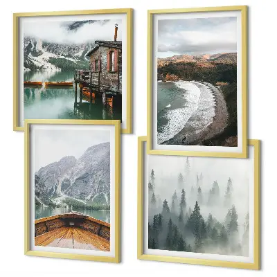 Wanddeko-Set mit Berg-, See-, Boot-, Nebel- und Strandmotiv
