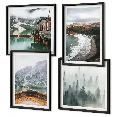 Wanddeko-Set mit Berg-, See-, Boot-, Nebel- und Strandmotiv