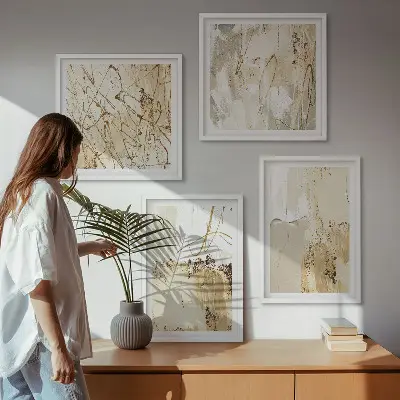 Wanddeko-Set mit abstrakten Mustern in Beige und Weiß