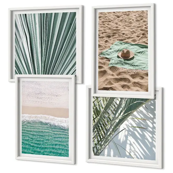 Wandbild Urlaubsblick Strand Meer als gerahmtes fünfteiliges Polyptychon