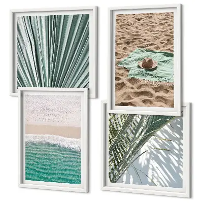Wandbild Urlaubsblick Strand Meer als gerahmtes fünfteiliges Polyptychon