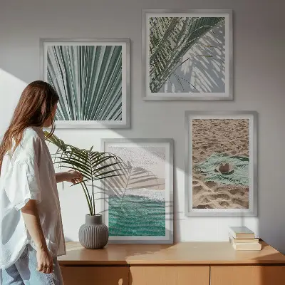Wandbild Urlaubsblick Strand Meer als gerahmtes fünfteiliges Polyptychon