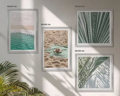 Wandbild Urlaubsblick Strand Meer als gerahmtes fünfteiliges Polyptychon