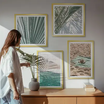 Wandbild Urlaubsblick Strand Meer als gerahmtes fünfteiliges Polyptychon