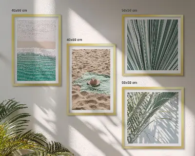 Wandbild Urlaubsblick Strand Meer als gerahmtes fünfteiliges Polyptychon