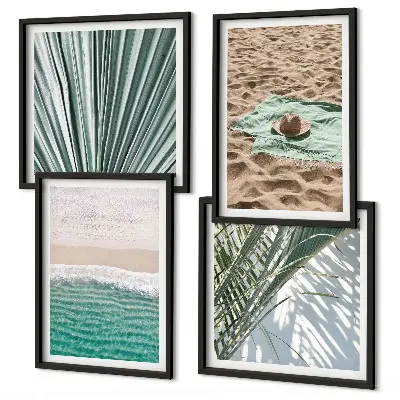 Wandbild Urlaubsblick Strand Meer als gerahmtes fünfteiliges Polyptychon