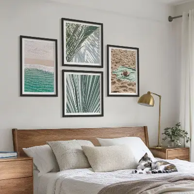 Wandbild Urlaubsblick Strand Meer als gerahmtes fünfteiliges Polyptychon