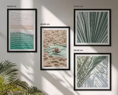 Wandbild Urlaubsblick Strand Meer als gerahmtes fünfteiliges Polyptychon