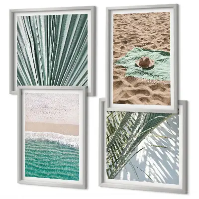 Wandbild Urlaubsblick Strand Meer als gerahmtes fünfteiliges Polyptychon