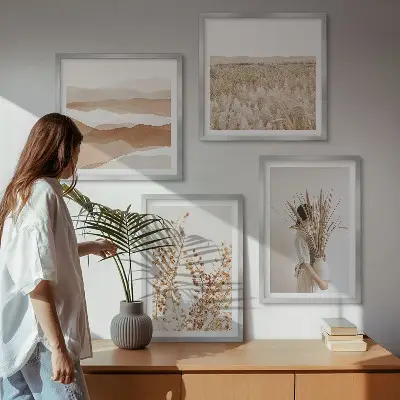 Polyptychon mit Rahmen mit Pflanzenmotiven im Boho-Stil