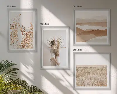Polyptychon mit Rahmen mit Pflanzenmotiven im Boho-Stil