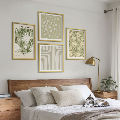 Polyptychon mit rahmen Boho-Pflanzenkompositionen in Pastellfarben