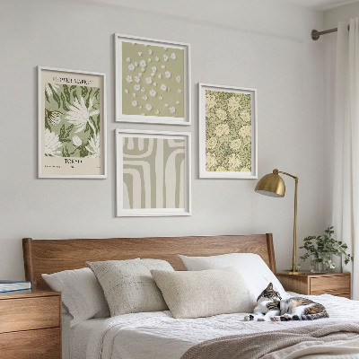 Polyptychon mit rahmen Boho-Pflanzenkompositionen in Pastellfarben