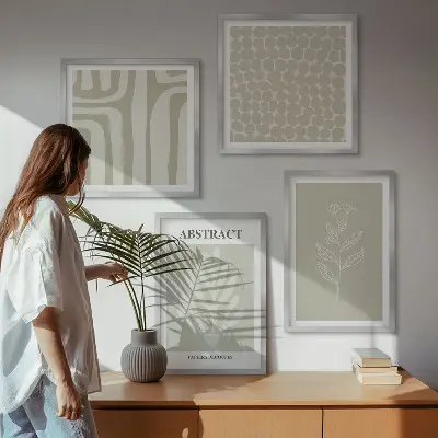 Wanddeko-Set mit Pflanzen- und geometrischen Mustern