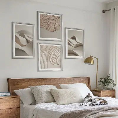Abstrakte beige Wellen als gerahmtes Polyptychon