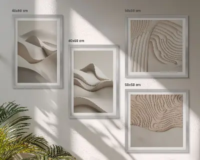 Abstrakte beige Wellen als gerahmtes Polyptychon