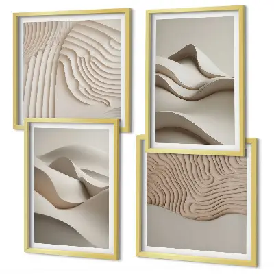 Abstrakte beige Wellen als gerahmtes Polyptychon