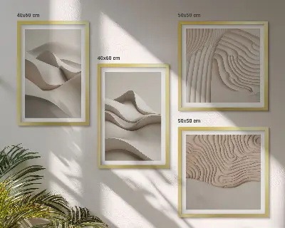 Abstrakte beige Wellen als gerahmtes Polyptychon