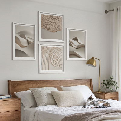 Polyptychon mit rahmen Abstrakte beige Wellen