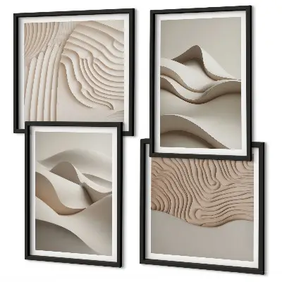 Abstrakte beige Wellen als gerahmtes Polyptychon