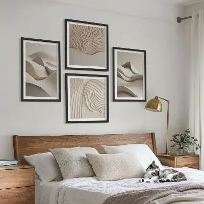 Abstrakte beige Wellen als gerahmtes Polyptychon