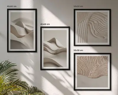 Abstrakte beige Wellen als gerahmtes Polyptychon