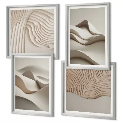 Abstrakte beige Wellen als gerahmtes Polyptychon