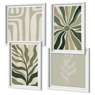 Polyptychon mit Rahmen Pflanzenmuster im minimalistischen grünen Design