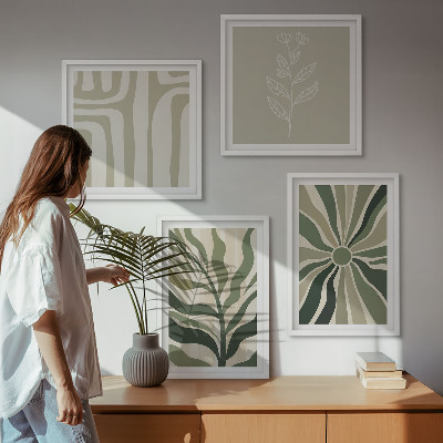 Polyptychon mit rahmen Pflanzenmuster grüner Minimalismus